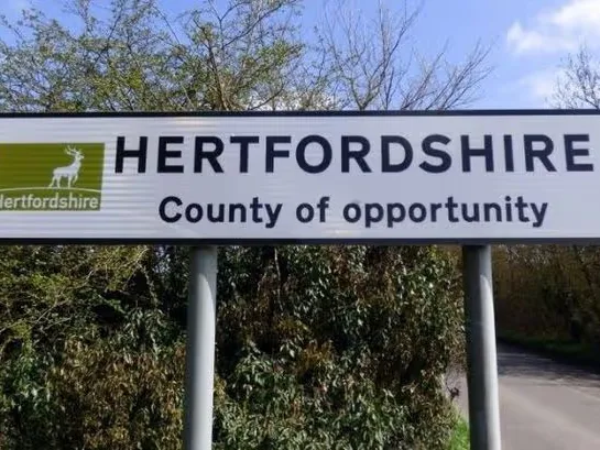 Hertfordshire "County of opportunity" road sign - IT support and cyber security for Hertfordshire businesses from Total Group