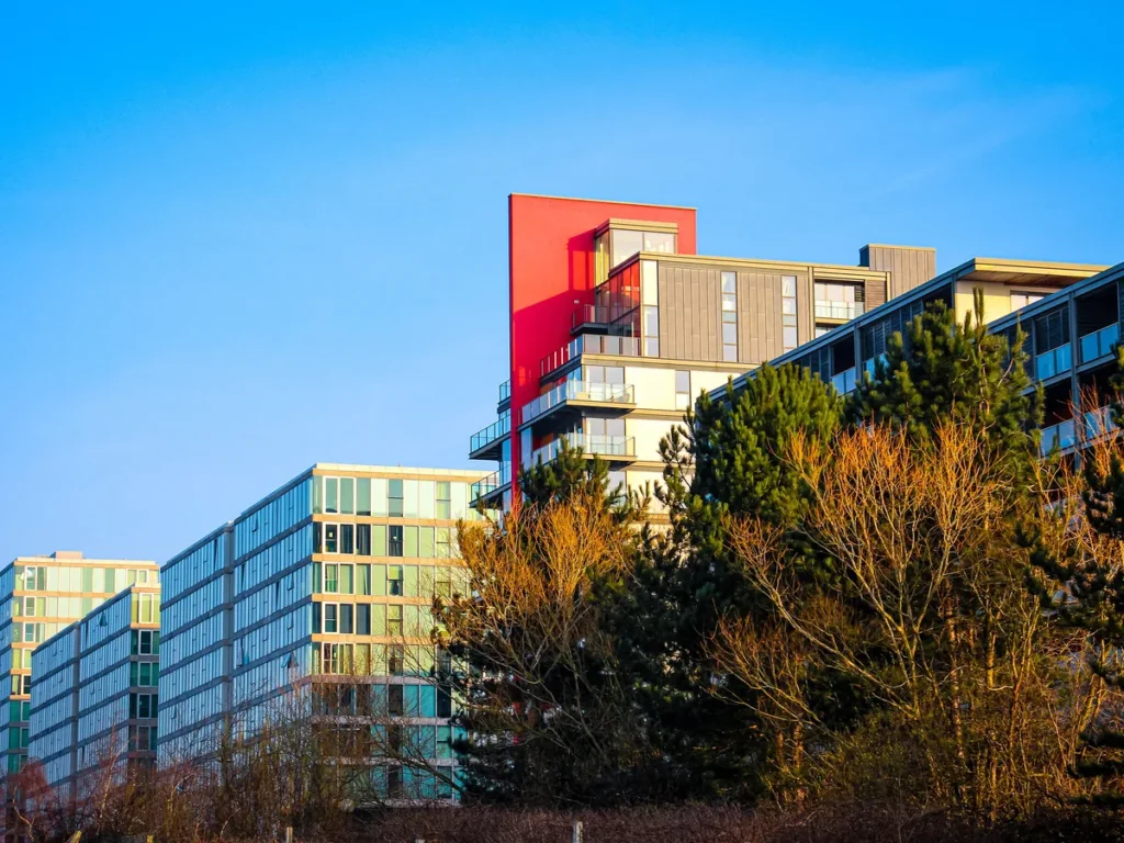 Modern office and apartment buildings on the Milton Keynes skyline at Central Milton Keynes - IT support for Milton Keynes businesses from Total Group
