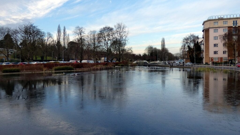 The lake at the Jellicoe Water Gardens in Hemel Hempstead town centre